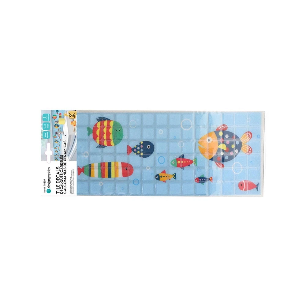Truu Design Self-Adhesive Peel and Stick Border Wall Tiles, 14.5 x 5 inches, Fish, 6 Pieces