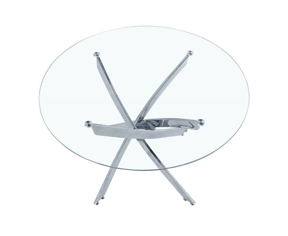 Diva Glass Star Table de salle à manger ronde de 91,4 cm avec plateau en verre trempé et base argentée – Dotée d'un design de base unique inspiré des étoiles, parfaitement dimensionnée pour 4 personne