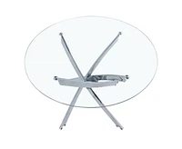 Diva Glass Star Table de salle à manger ronde de 91,4 cm avec plateau en verre trempé et base argentée – Dotée d'un design de base unique inspiré des étoiles, parfaitement dimensionnée pour 4 personne