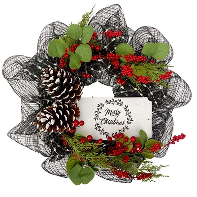Holiday Time 20" Merry Christmas Sign Mesh Christmas Wreath