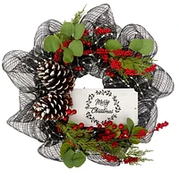 Holiday Time 20" Merry Christmas Sign Mesh Christmas Wreath