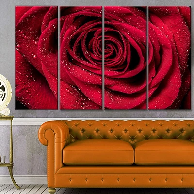 Design Art Red Rose Petals with Rain Droplets Floral Canvas Art Print