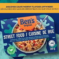 BEN'S ORIGINAL Street Food Jamaican Jerk Style Beans & Rice with Chicken, Prepared Entrée, Microwave in 90 Seconds, 255 g, Ben's Original Street Food Jamaican Jerk Style Red Beans & Rice with Chicken