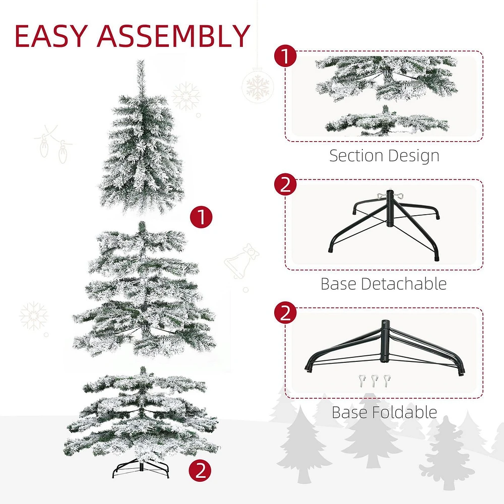 Homcom 2,1 m neige artificielle floqué sapin de Noël sapin de Noël maison de vacances décoration d'intérieur pour fête avec pieds pliables, vert