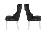Chaise Marlon en noir, garniture à ongles et chaise de salle à manger à la touffe, chaise à manger en velours, chaise à manger avec pieds en acier inoxydable pour la cuisine et le salon - Ensemble 2