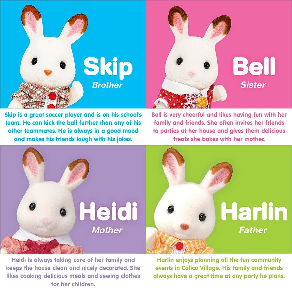 Calico Critters Hopscotch Rabbit Family, Set of 4 Collectible Doll Figures