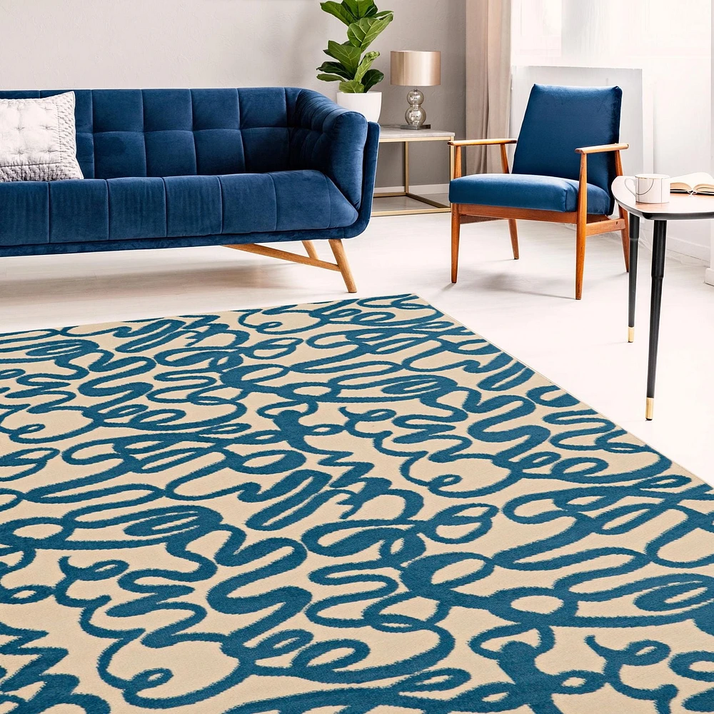 Capri Sasha Cream & Blue 6' 5" x 9' 3" Area Rug