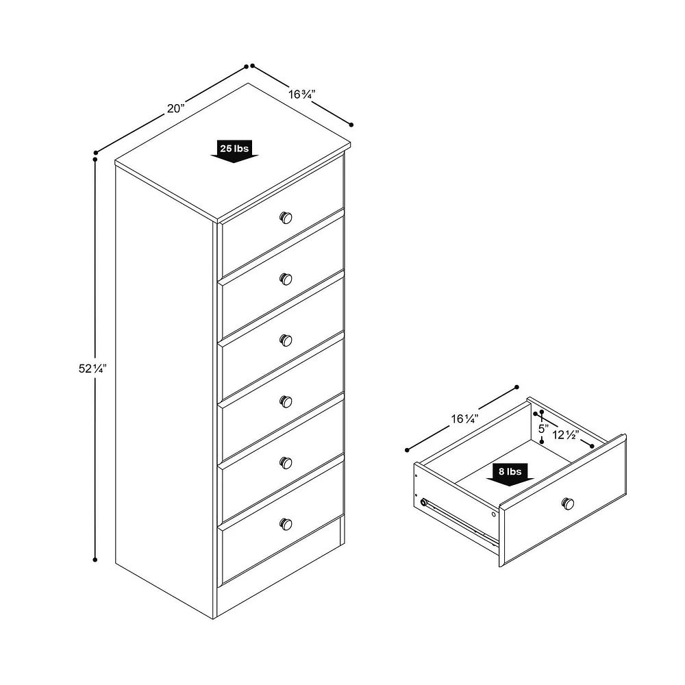 Prepac Astrid 6-Drawer Tall Chest, Drifted Gray