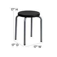 Stackable Stool with Black Seat and Silver Powder Coated Frame