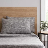 Mainstays Adult Extra Soft Jersey Bed Sheet Set, Queen, Grey Spacedyed, 4 Pieces
