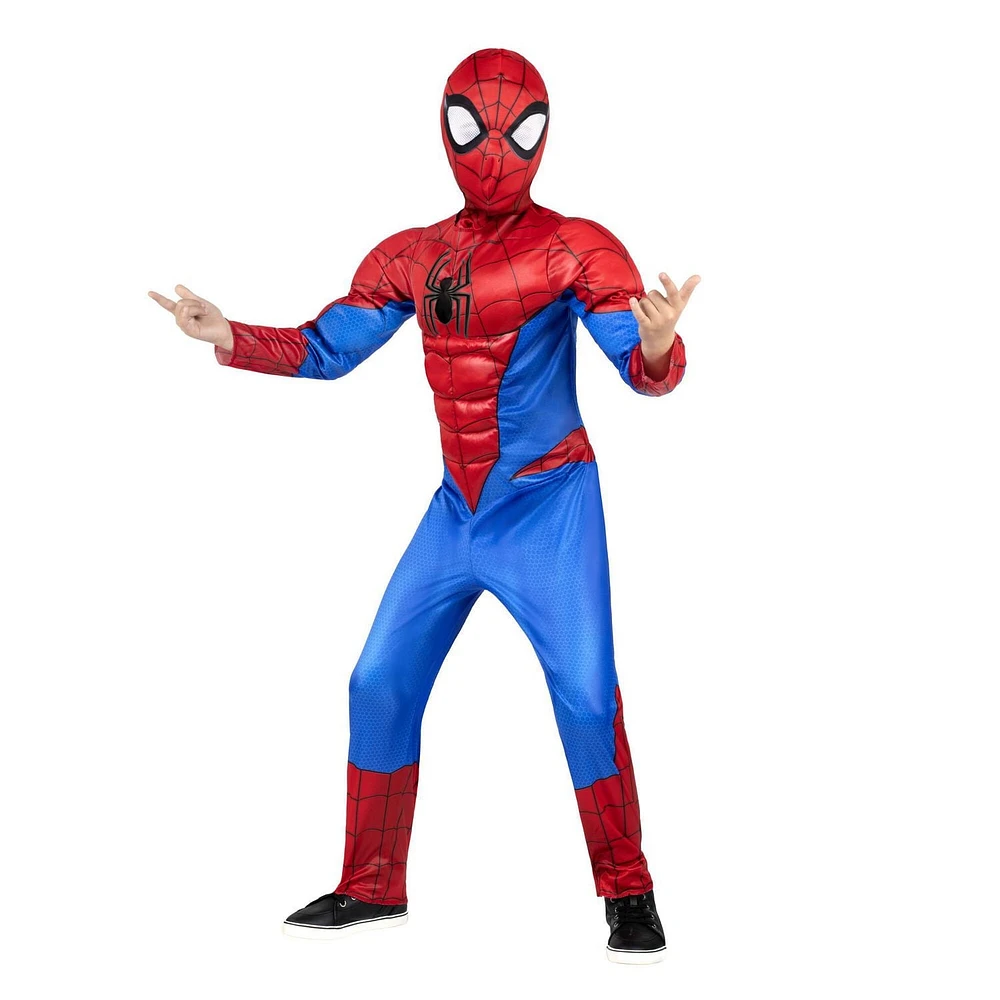 MARVEL'S SPIDER-MAN YOUTH COSTUME - Muscle Jumpsuit With Printed Design And Polyfill Stuffing Plus Full Fabric Headpiece