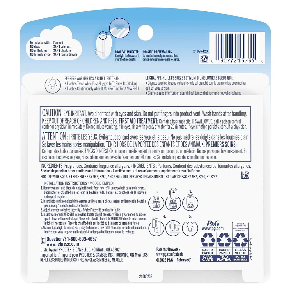 Febreze Plug In Air Freshener, Odor-Fighting Scented Oil Refill, Refresh & Energize, 2 Refills, 52ML