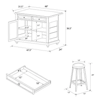 Îlot de cuisine avec tiroirs et deux (2) tabourets Kelsey de DHP