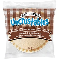 Smucker's Uncrustables Chocolate Hazelnut Spread Sandwich, Frozen, Pack of 10, Uncrustables soft, round and crustless Chocolate Flavoured Hazelnut Spread Sandwiches are a delicious way to make your family’s day. It’s the perfect snack anytime, anywhere. Found in the freezer aisle. Just Thaw & Eat