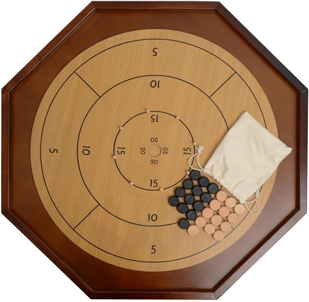 Tradeopia Jeu de Crokinole en Bois Brun 2-en-1, Retournez le Plateau pour Jouer aux Échecs ou aux Dames