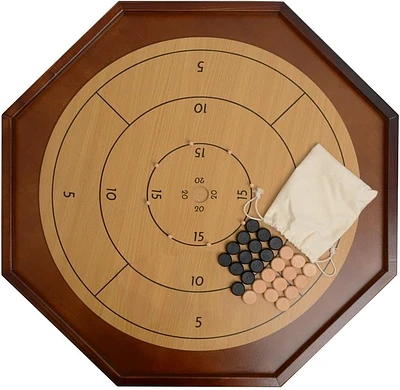 Tradeopia Jeu de Crokinole en Bois Brun 2-en-1, Retournez le Plateau pour Jouer aux Échecs ou aux Dames