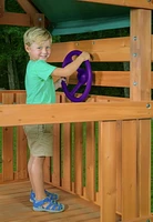 Mountain View Playset with Tarp Roof, Monkey Bars, Climbing Wall & Slide