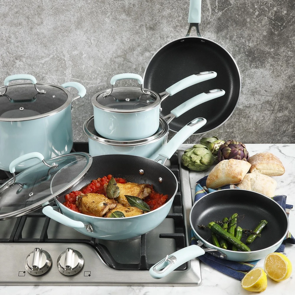 Kenmore Elite Andover 10-Piece Nonstick Cookware Set, Glacier Blue