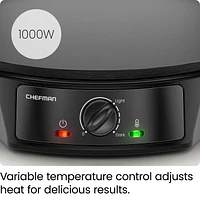 Chefman Electric Crepe Maker & Griddle, Nonstick Grill Pan, 12" Surface, Black, Electric Crepe Maker