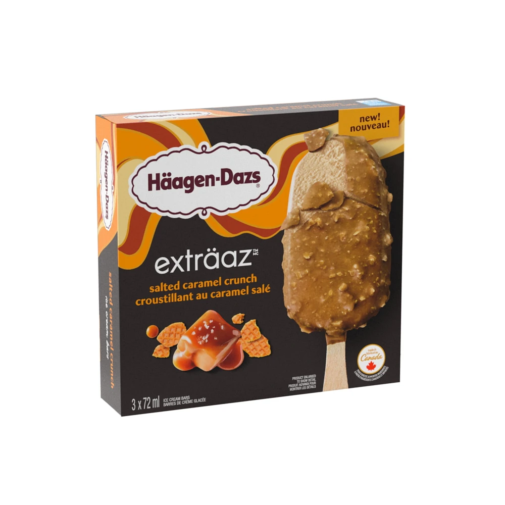 EXTRÄAZ Salted Caramel Crunch Ice Cream Bars, Salted Caramel Ice Cream, Crunchy Caramel Coating Mixed With Wafer Pieces, Crafted In Canada, No Artificial Colours Or Flavours, 216 mL