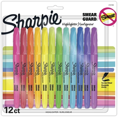 Sharpie Pocket Highlighters, Narrow Chisel Tip, Assorted Colours, 12 Count