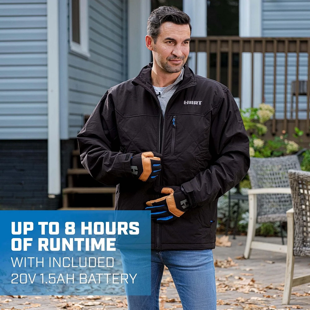HART 20-Volt Men's Heated Medium-Duty Jacket Kit With Battery, Black, M-XL