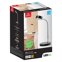 Lampe de bureau en métal à ampoule DEL intégrée de Globe Electric, certifiée Energy Star, fini noir mat, col de cygne en chrome, 5 watts, 250 lumens, 12643
