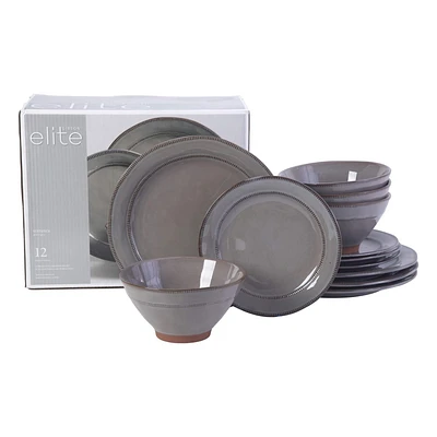 Gibson Elite Terranea Service de table 12 pièces Gris Terre cuite