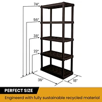Hyper Tough Plastic Shelves Garage Shelving Unit for Basement and Home Use 5-Tier 74"H x 18'D x 36"W 2-Pack Black-750 Ibs Capacity