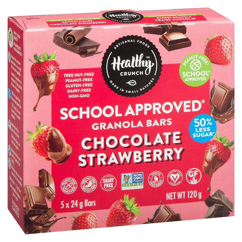 Barre granola Healthy Crunch Chocolat fraise School approuvée® (sans allergènes, sans gluten, végétalien, sans produits laitiers, sans noix, sans arachides) Barres granola au chocolat et aux fraises (120 g)