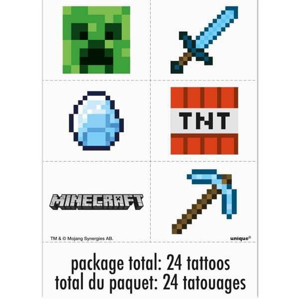 24 Minecraft Tatouages 6 modèles différents, 4 comptes chacun