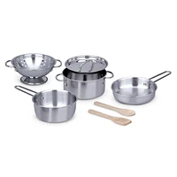 Melissa & Doug Stainless Steel Pots and Pans Pretend Play Kitchen Set for Kids (8 pcs)