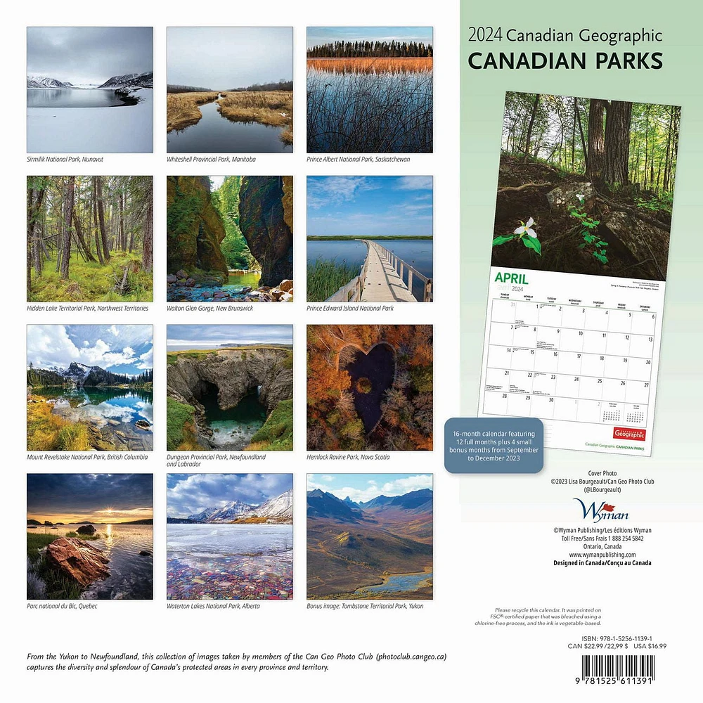 Wyman Publishing Canadian Geographic Canadian Parks 2024 12x24 Inch Square Wall Calendar, 9781525611391