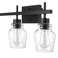 Ensemble de salle de bain tout-en-un de 5 pièces Bunbury, noir mat, applique murale à 3 ampoules avec abat-jours en verre bullé, porte-serviette, anneau à serviette, crochet à peignoir, supp
