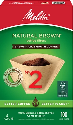 Melitta Natural Brown #2 Coffee Filters, 100 Count