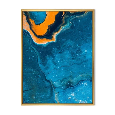 Designart Composition Abstraite En Marbre En Bleu Et Orange III ART MURAL À CADRE FLOTT