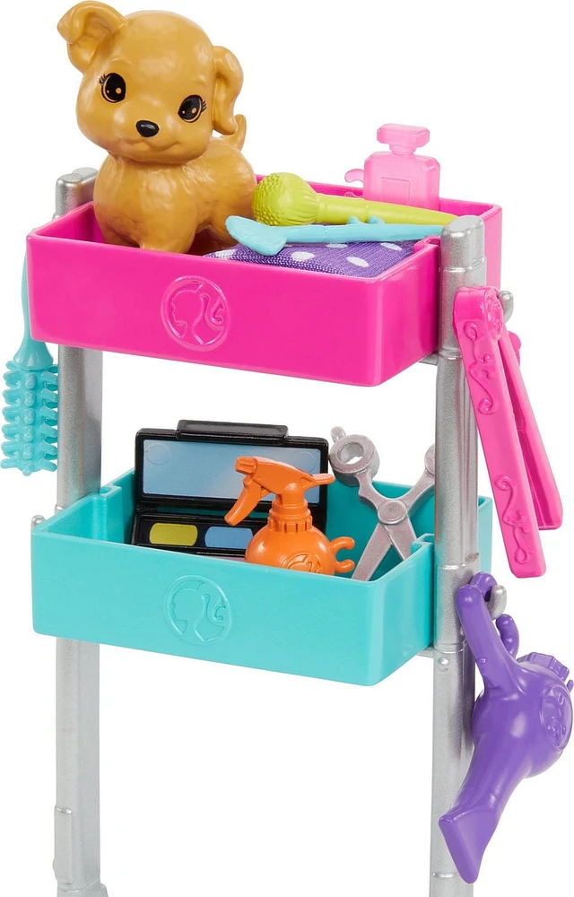Barbie “Malibu” Stylist Doll & 14 Accessories Playset, Hair & Makeup Theme with Puppy & Styling Cart, Ages 3+