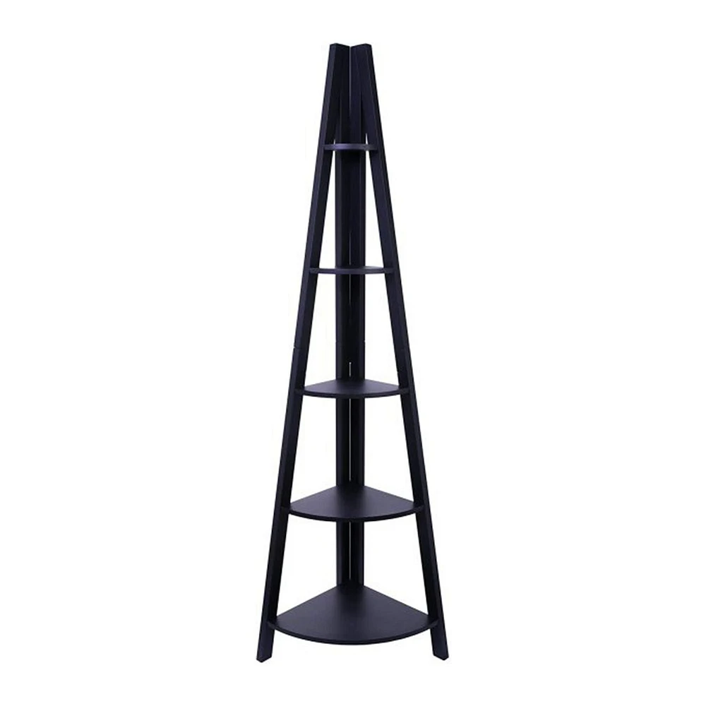 kieragrace Providence Bailey Corner Shelf – Black, 5-Tiered, Matte Finish, 71-Inch Tall