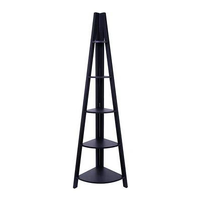 kieragrace Providence Bailey Corner Shelf – Black, 5-Tiered, Matte Finish, 71-Inch Tall