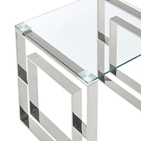 Table d'appoint contemporaine en acier inoxydable et verre – argent