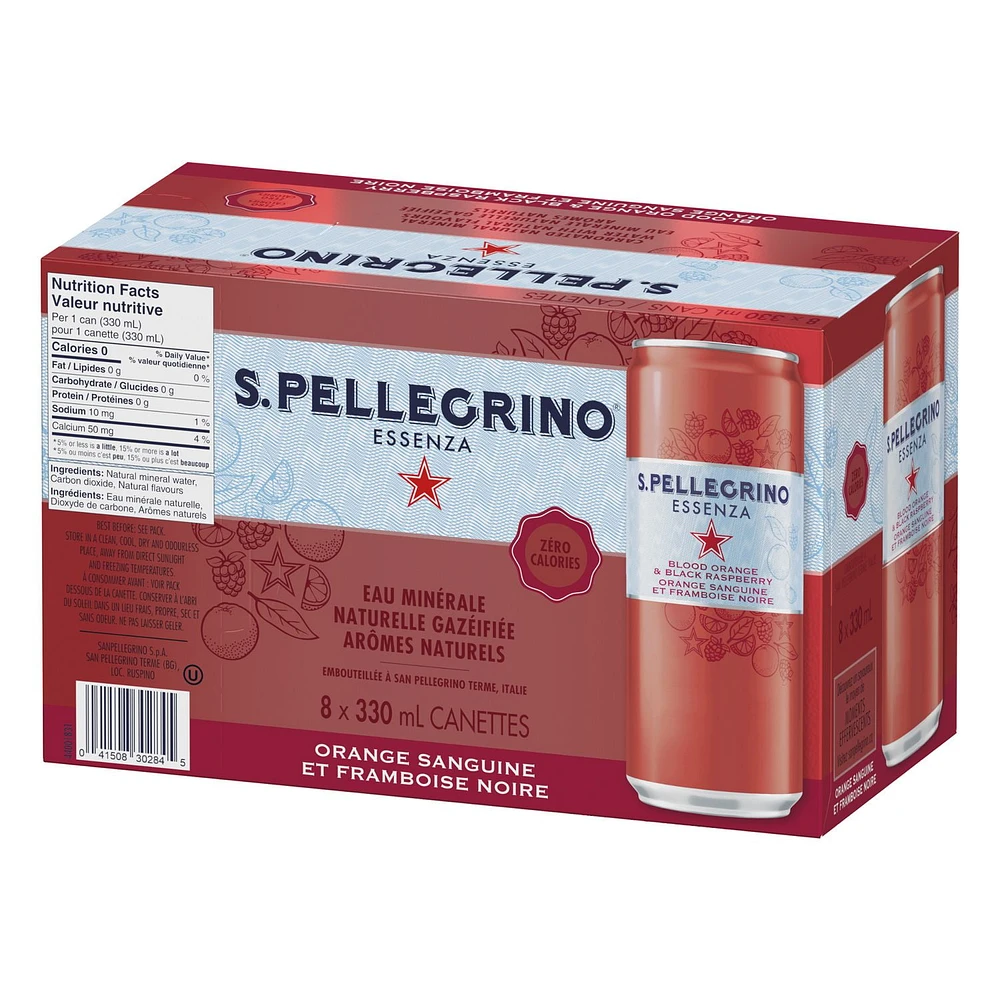 SAN PELLEGRINO ESSENZA Sparkling Blood Orange & Black Raspberry, 8 x 330mL Cans