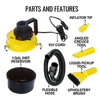 Koolatron 12V Wet/Dry Canister Vacuum Cleaner (1 Gallon), Portable Car & Home Vacuum