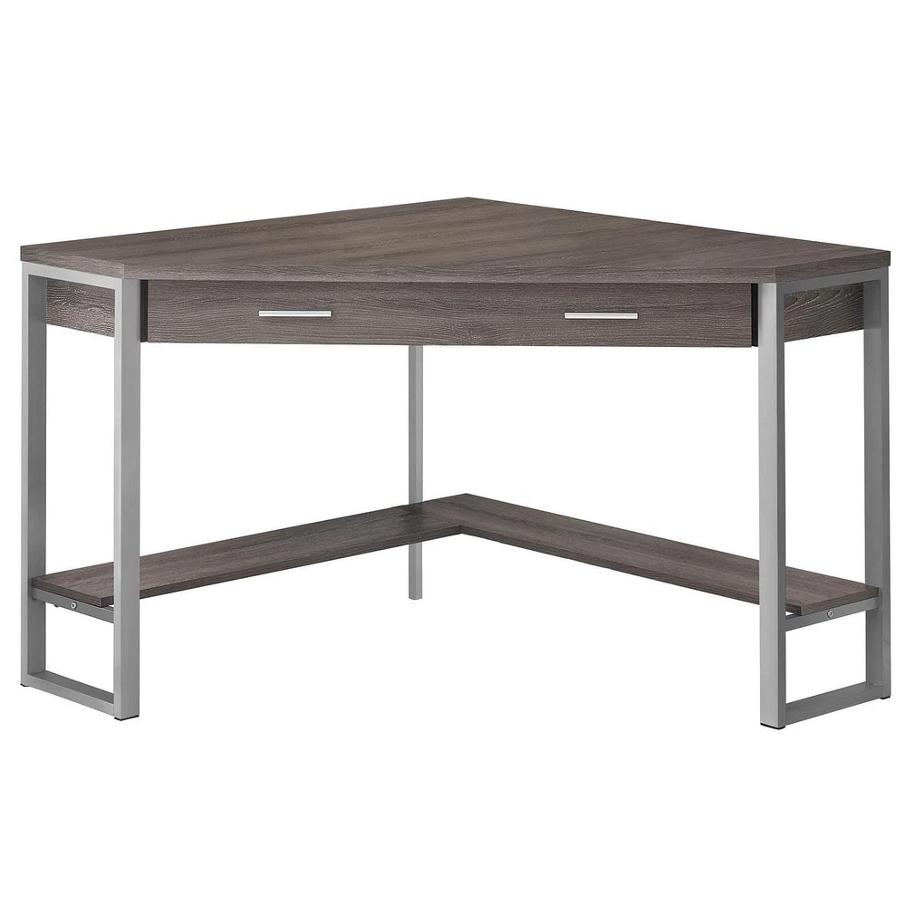 Monarch Specialties Bureau, Bureau À Domicile, Coin, Tiroirs De Rangement, 42"l, Travail, Ordinateur Portable, Métal, Stratifié, Brun, Gris, Contemporain, Moderne