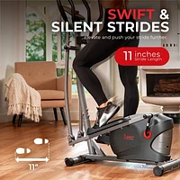 Sunny Health & Fitness machine elliptique compacte performante avec résistance réglable sur 8 niveaux, capteur de pouls et connectivité Bluetooth améliorée via l'application exclusive SunnyFit
