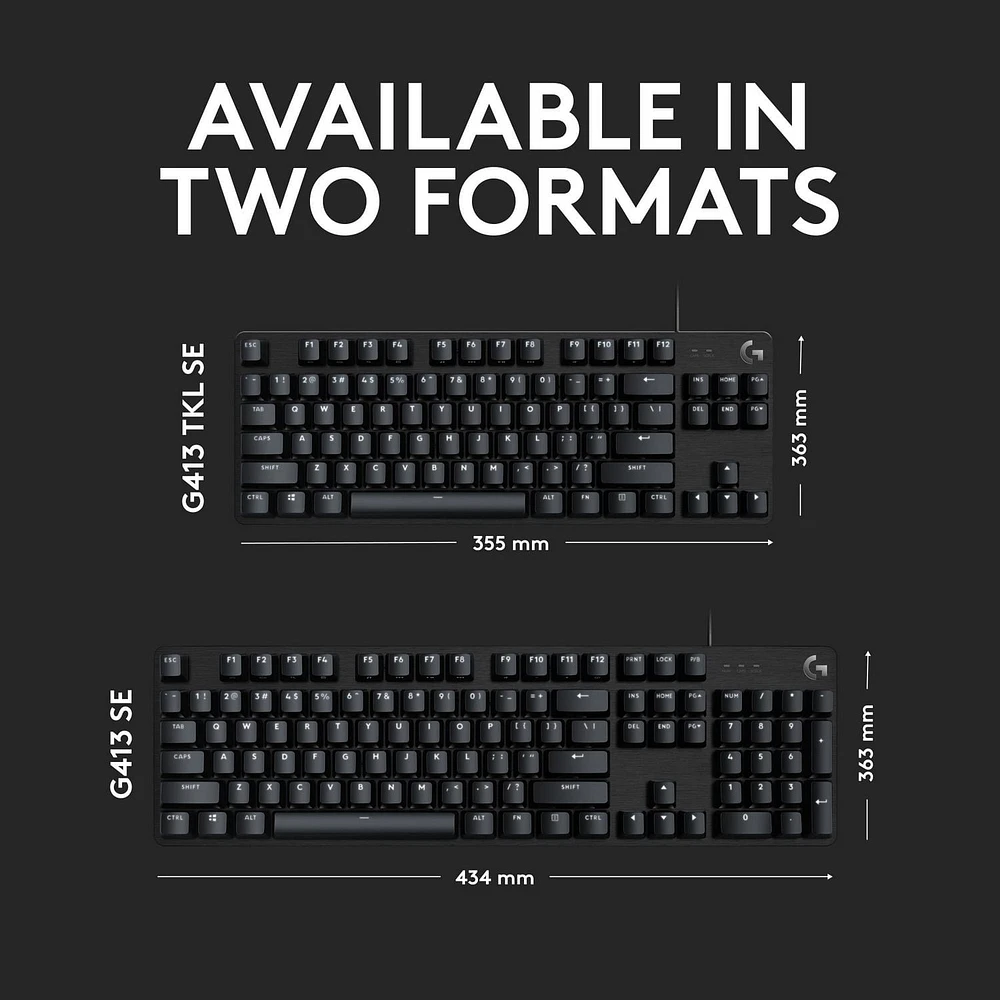 Logitech G413 SE Clavier Gaming Mécanique Grande Taille - Rétroéclairé avec Switches Mécaniques Tactiles