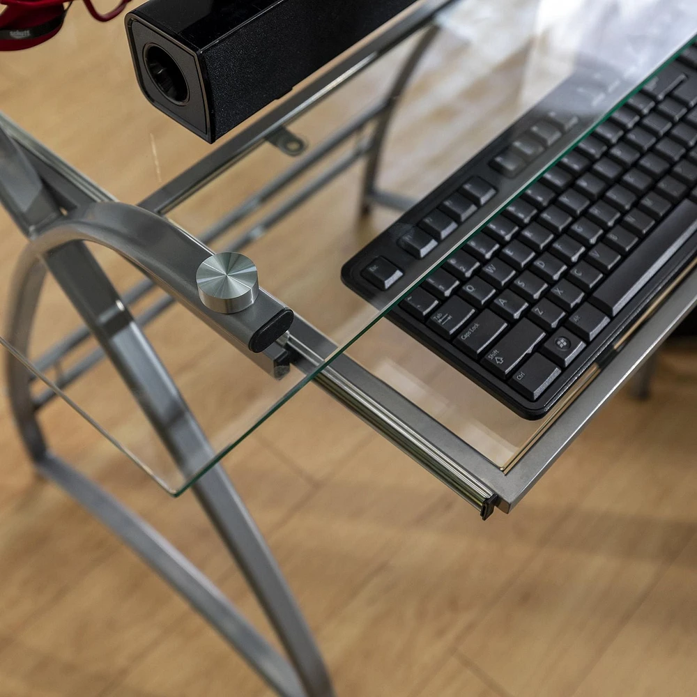 Manor Park Modern Corner Glass Computer Desk and Gaming Desk - Silver