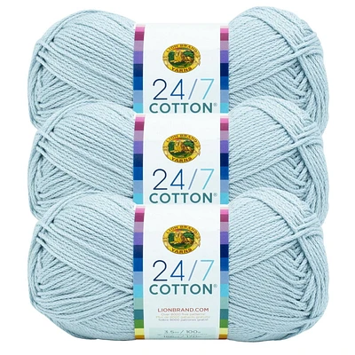Fil Lion Brand 24/7 Cotton® Fil de Coton #4 Moyen 140g/273m 3-Paquete