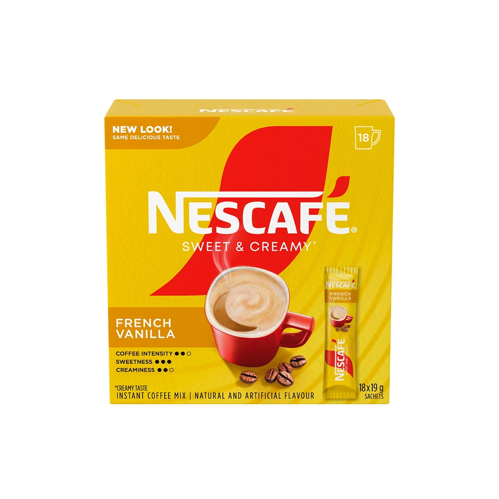 Mélange à café instantané Crémeux et sucré Vanille française, sachets individuels contenant café, colorant et sucre, ajoutez de l’eau chaude, issu à 100 % de sources responsables 351 g