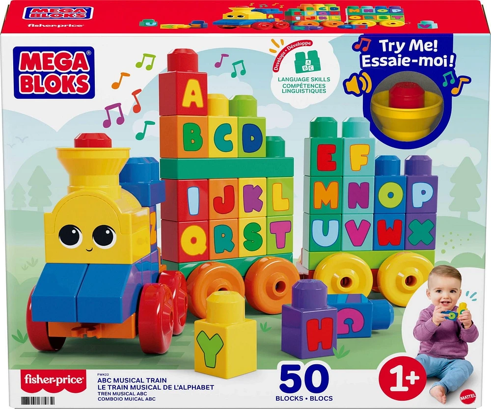 Le Train de l'Alphabet Mega Bloks - 50 Pieces Comprend 50 pièces, 1+ ans