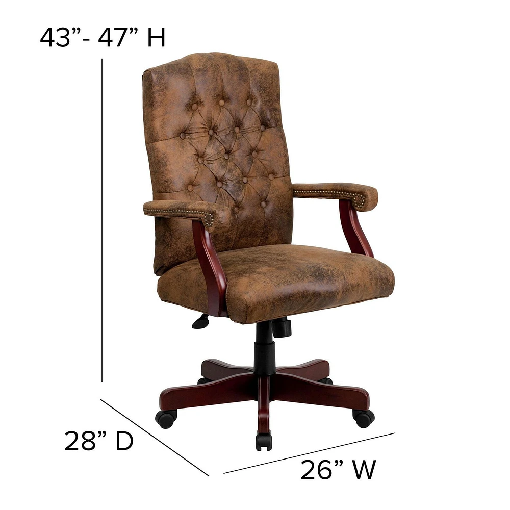 Chaise exécutive de bureau classique pivotante en brun Bomber avec appui-bras